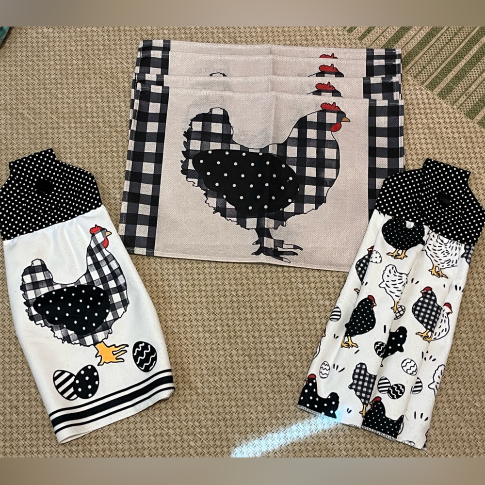 Farmhouse Chicken Kitchen Towel Set - Black & White